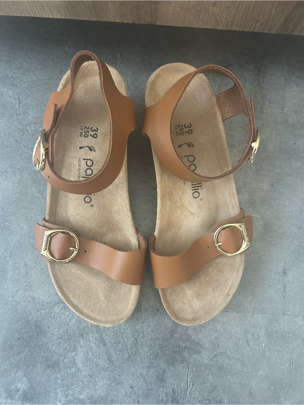 Birkenstock Soley Ring Buckle Wedge Sandals Natural Leather Cognac 39 8-8.5 - Picture 5 of 7